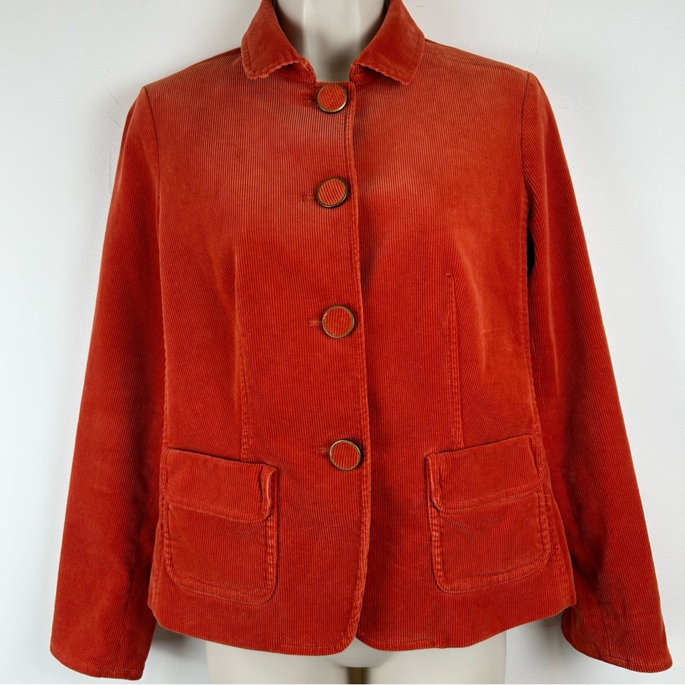 Talbots Petites Sunset Orange Corduroy Blazer sz 4P Office Church Fall Autumn